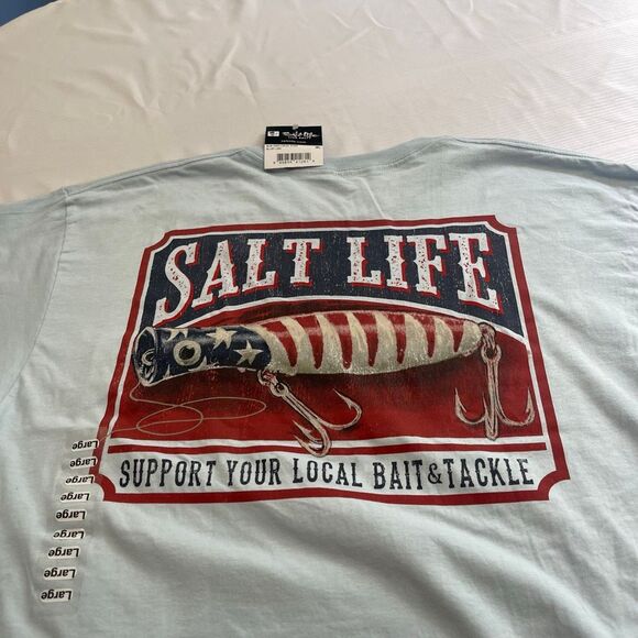 SALT LIFE Support Your Local Bait & Tackle 100% Cotton Crew Neck T-Shirt Large - Picture 1 of 7